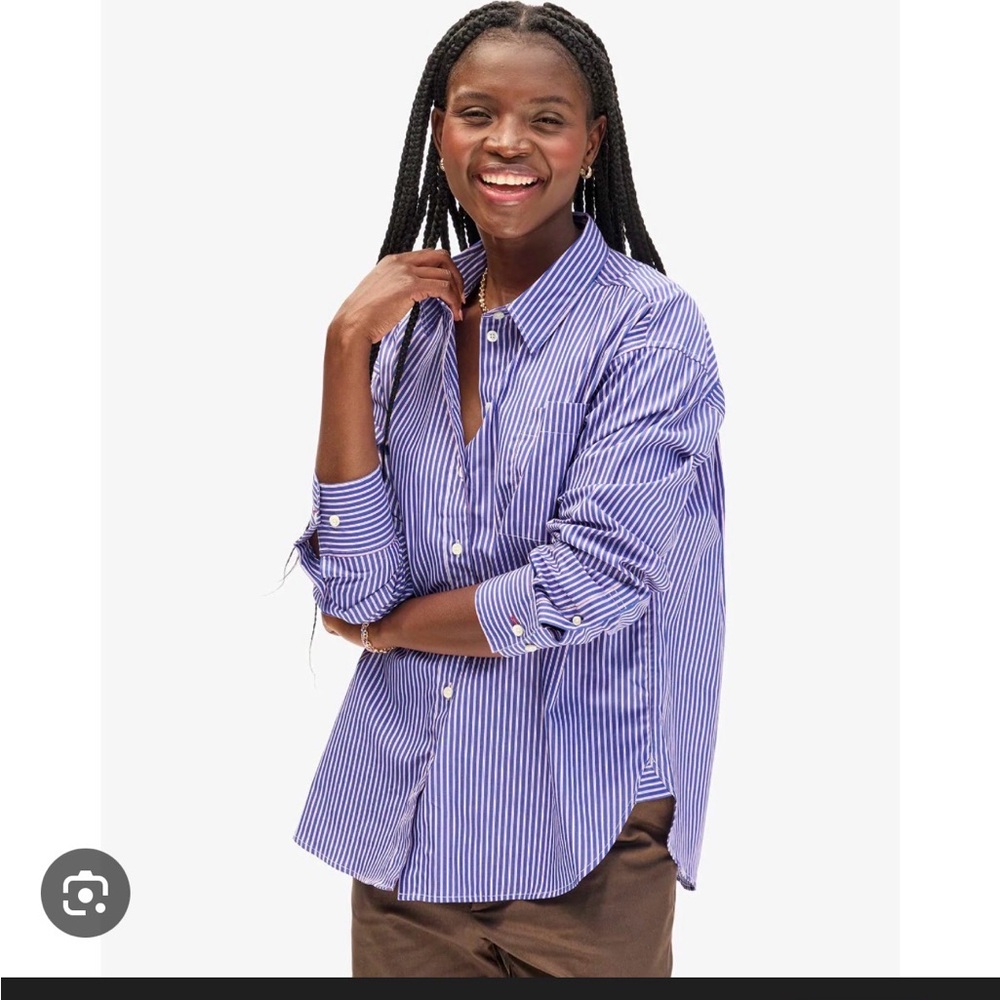 Clare V Emiliette Oversized Blue Stripe Shirt Size Small